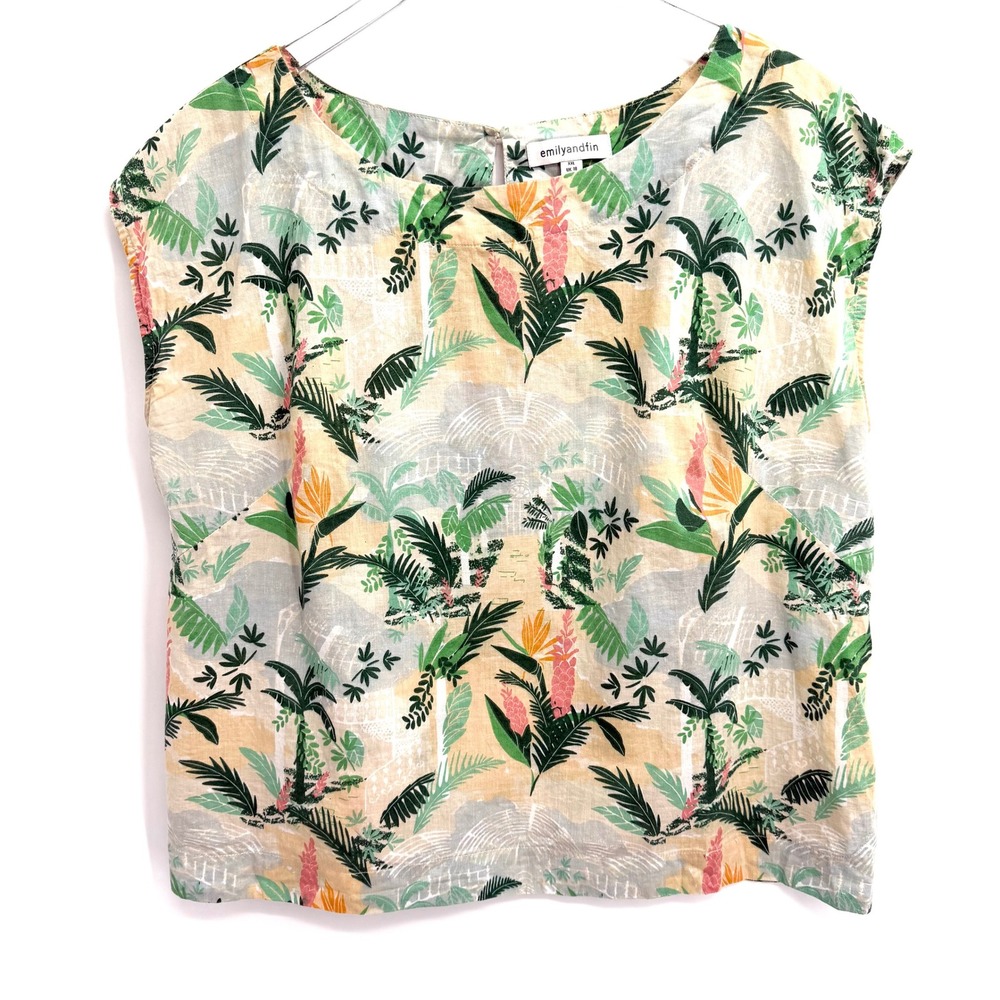 Emily and Fin XXL Tropical Palm Tree Print Cotton Cap Sleeve Top Vacation Beach
